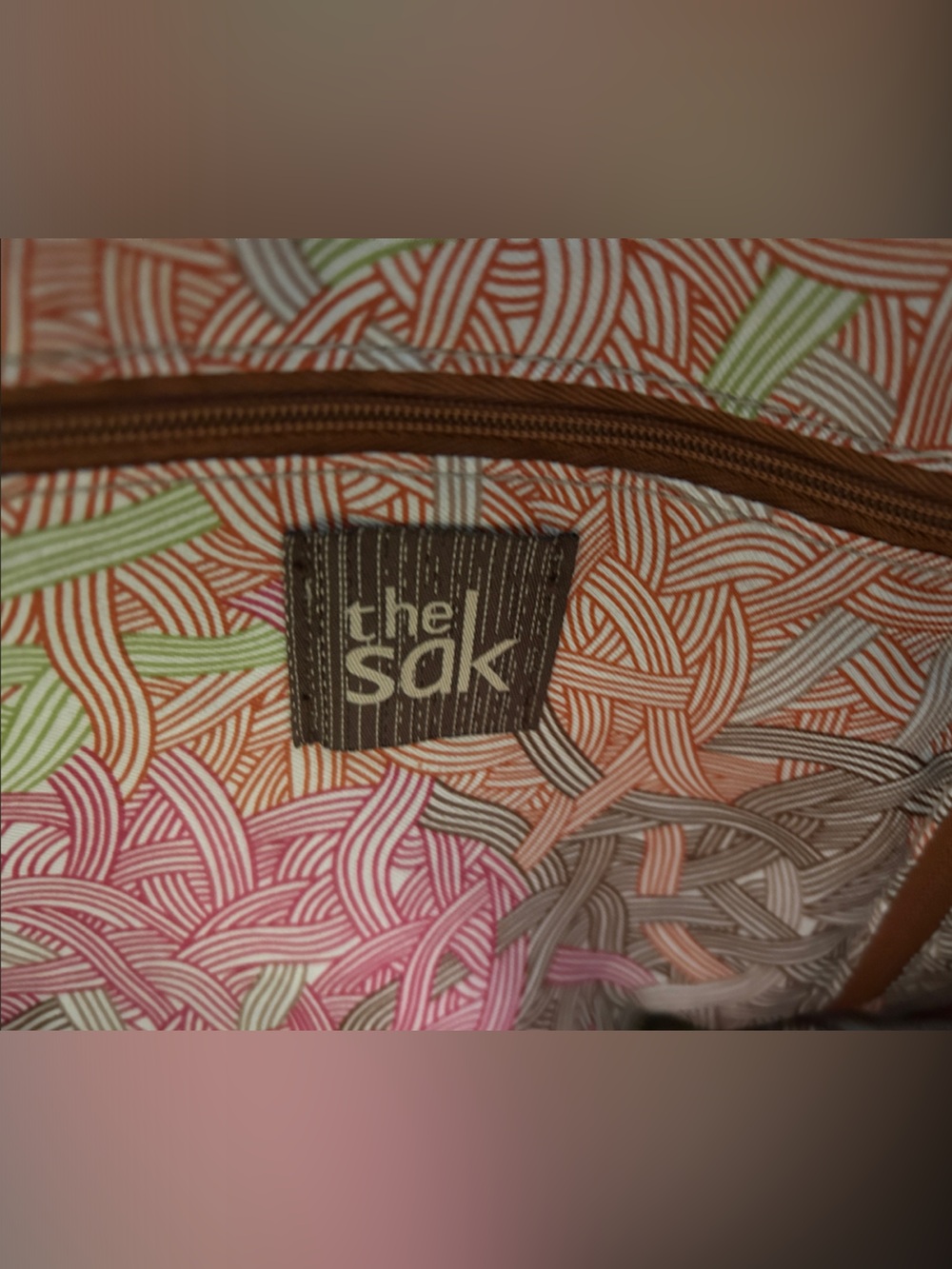 The Sak Brown Leather Drawstring Shoulder Bag with Orange Accents - Picture 8 of 9